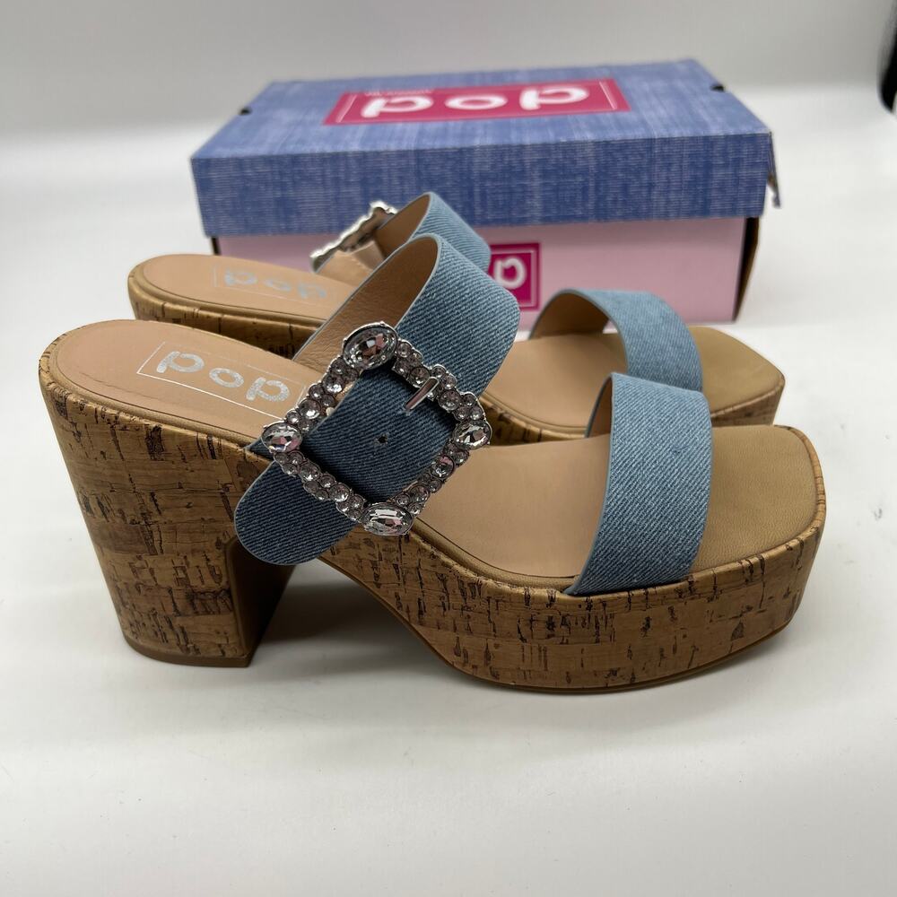 Pop Womens Sharice Heeled Sandals Denim Light Blue Size 8M